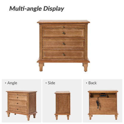 Farmhouse End Table with 3 Drawers and Charging