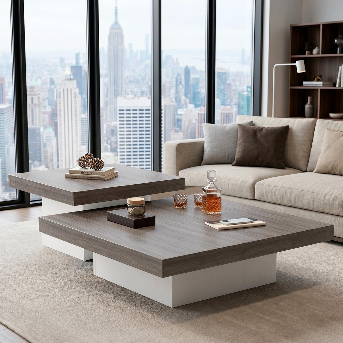 Square Nesting Coffee Tables – Modern Wood Set of 2