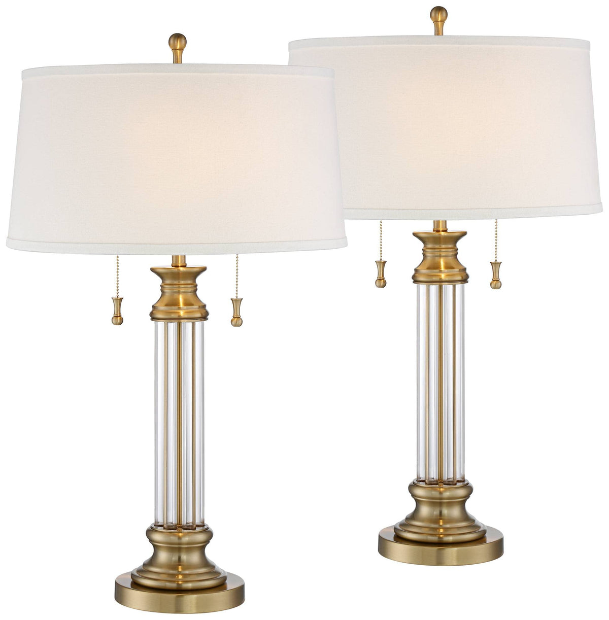 Rolland 30" Large Table Lamps Set of 2 Gold Brass Glass Antique