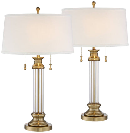 Rolland 30" Large Table Lamps Set of 2 Gold Brass Glass Antique