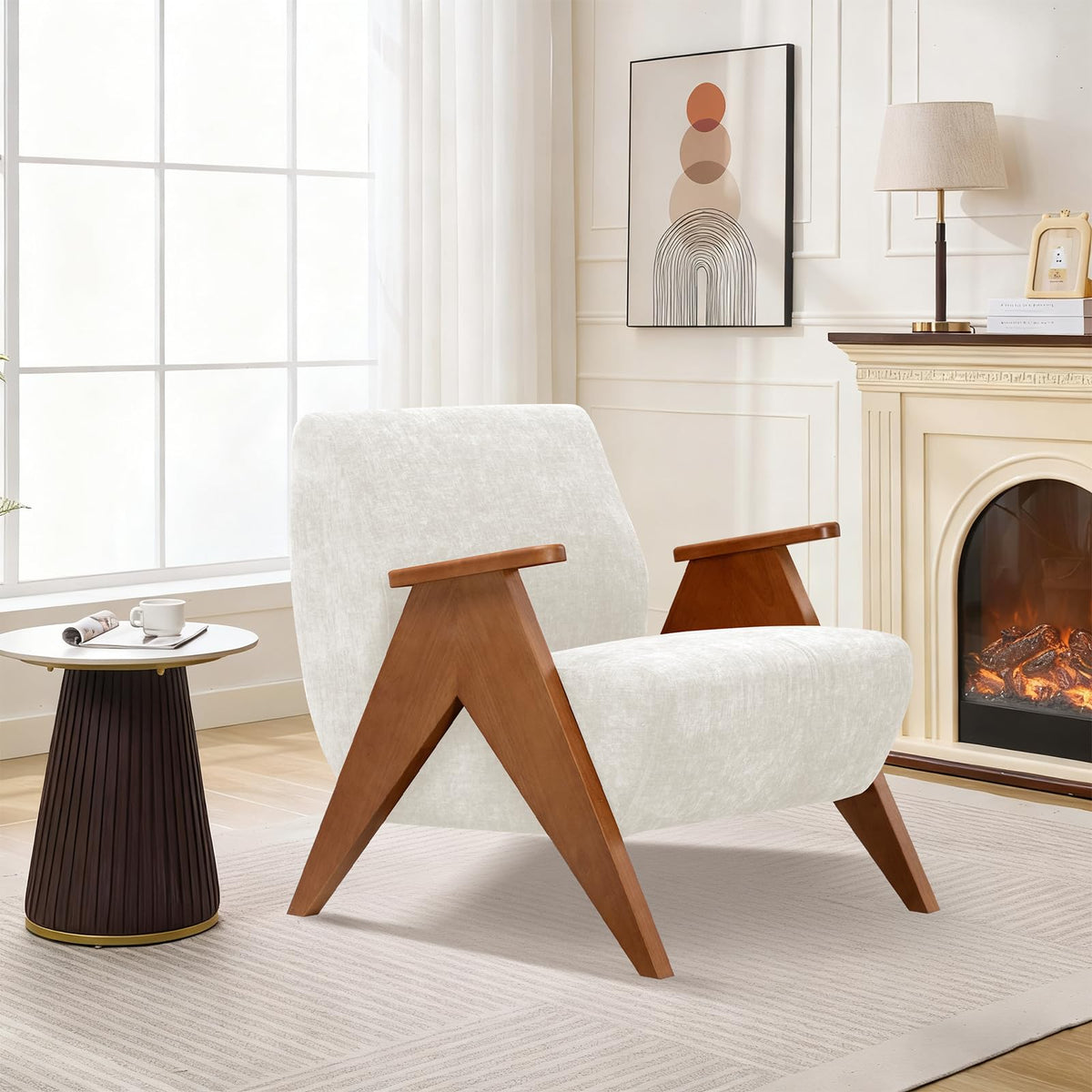 Mid-Century Accent Chair – Upholstered Wood Frame