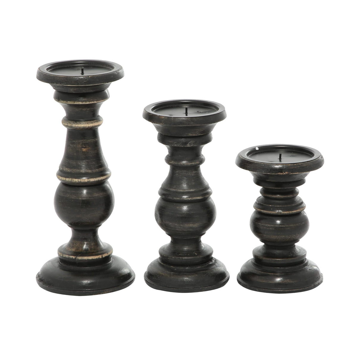 Wood Pillar Candle Holders – Traditional Set of 3