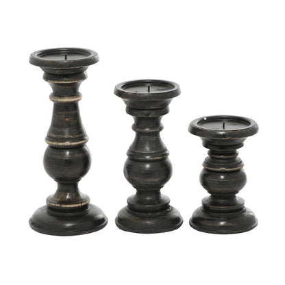 Wood Pillar Candle Holders – Traditional Set of 3
