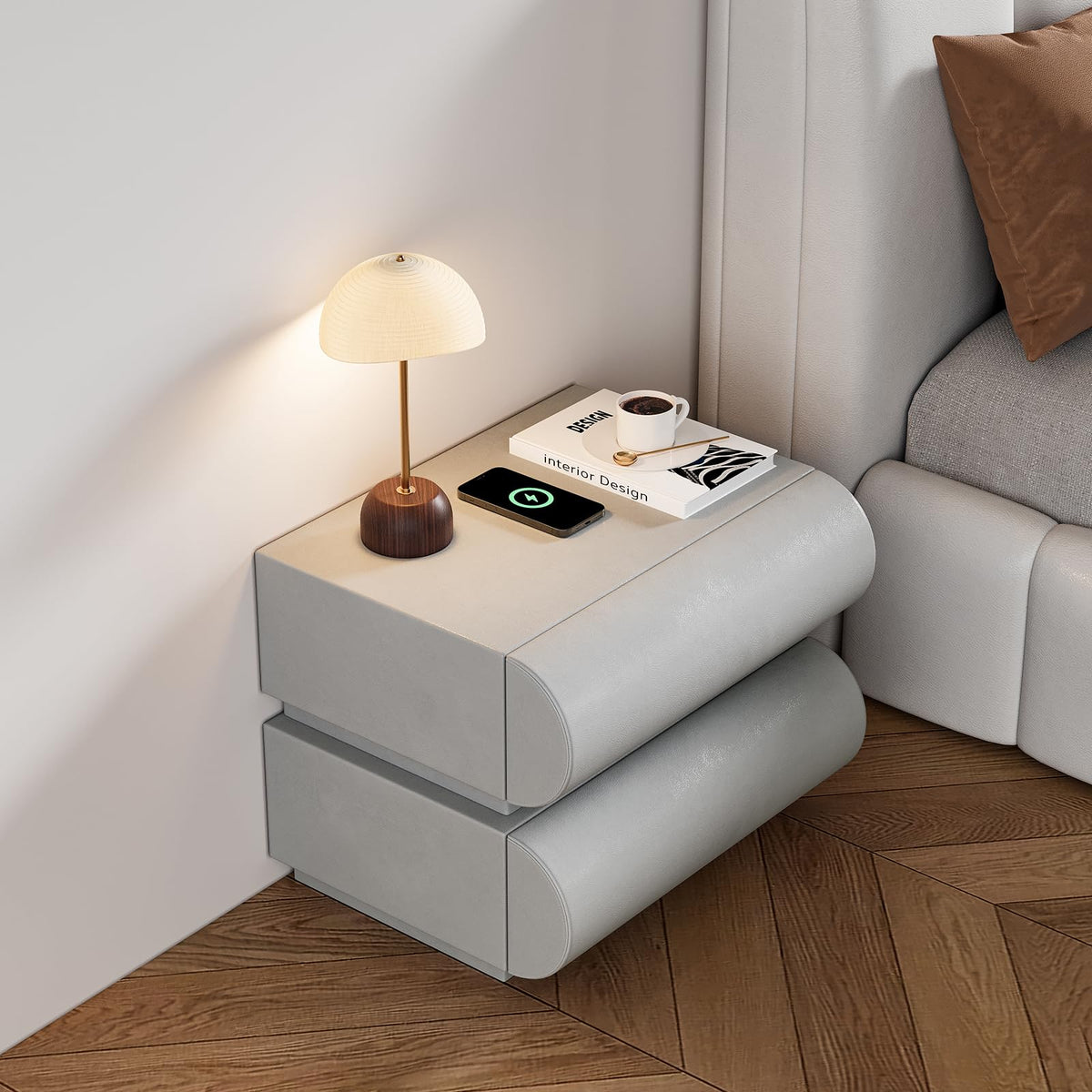 Modern Nightstand – Gold Tile Finish with 2 Drawers