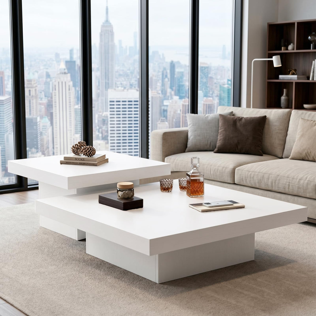 Square Nesting Coffee Tables – Modern Wood Set of 2