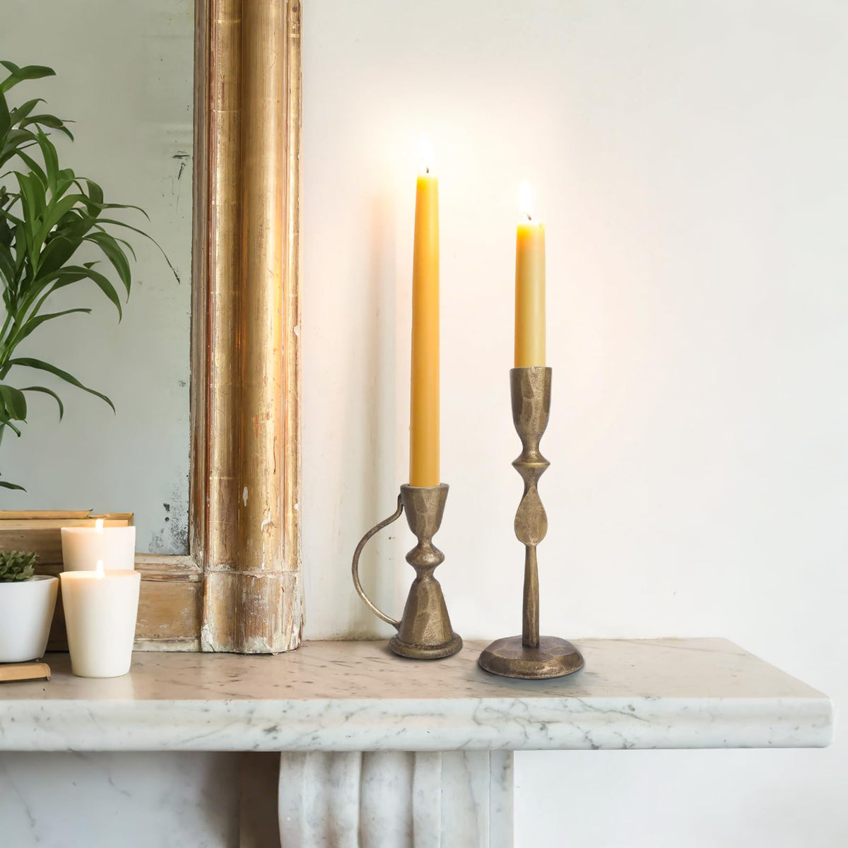 Iron Taper Candle Holders – Antique Brass Set