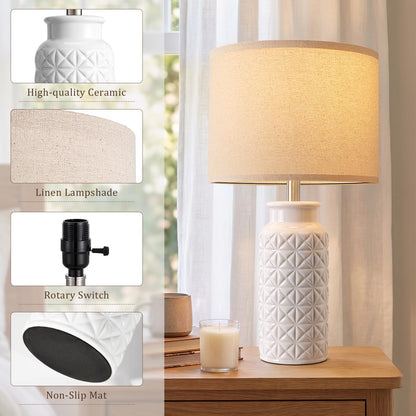 22 Inch White Ceramic Bedside Lamps Set of 2