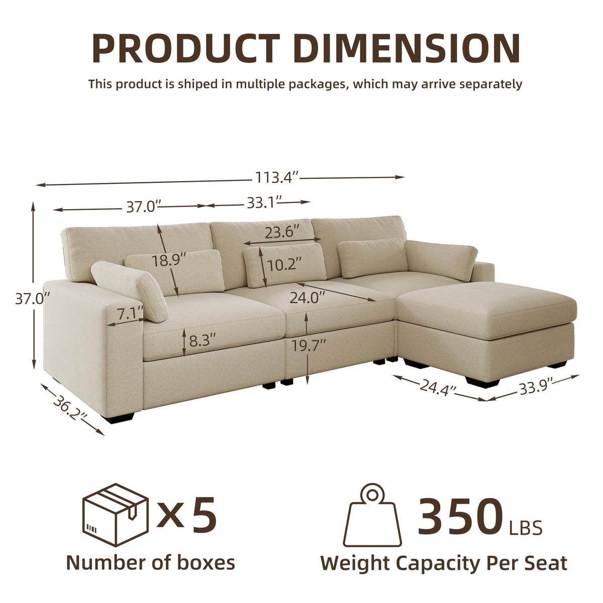 WorthFurni Modular Sectional Sofa