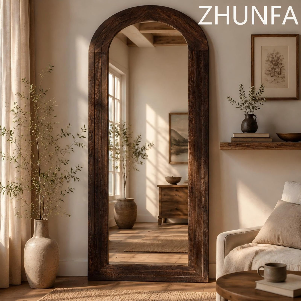 Arched Full-Length Mirror – Solid Wood Frame