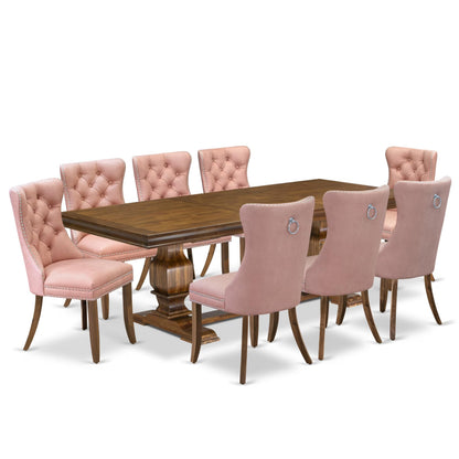 Dining Table Set with Light Beige Fabric Chairs