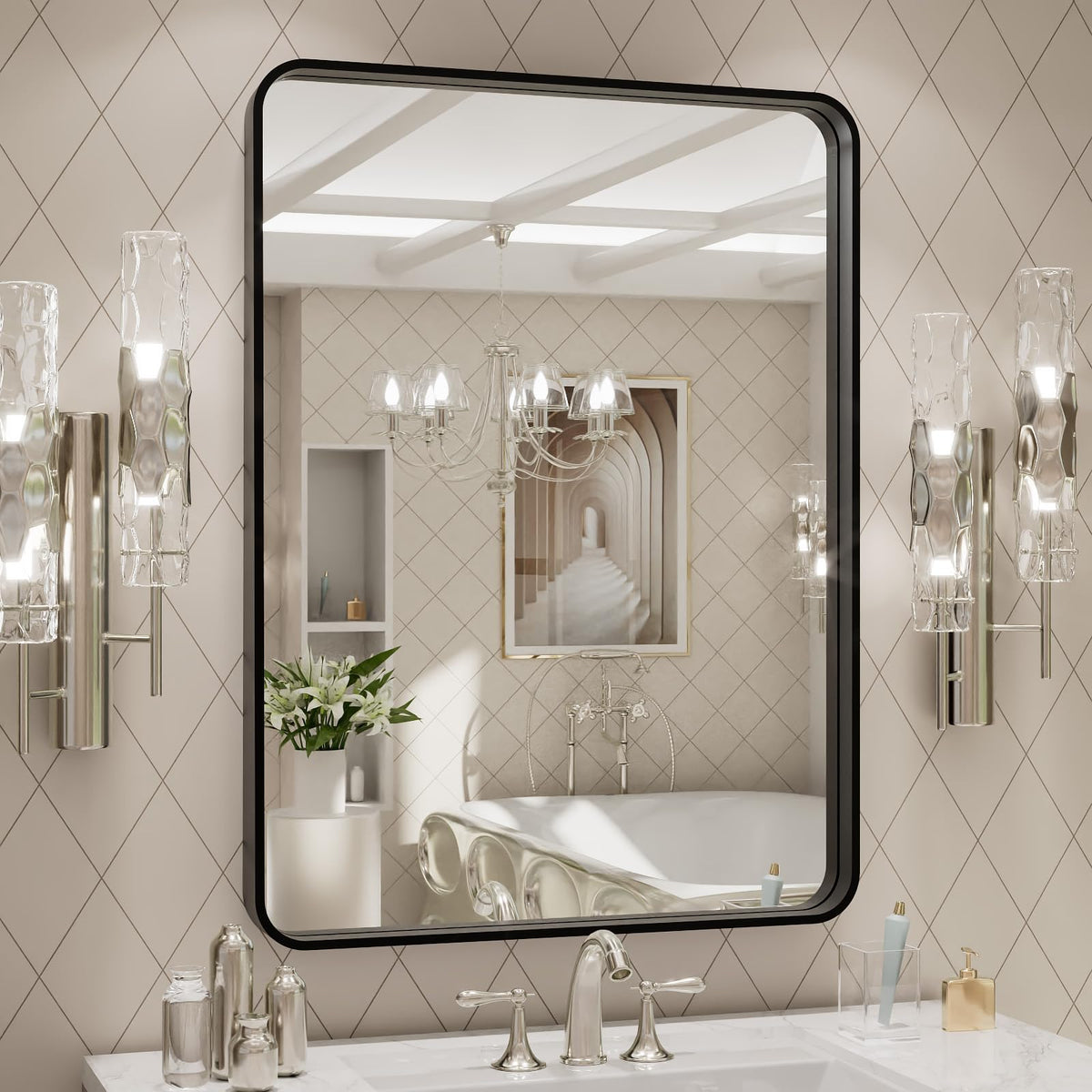 Rounded Rectangle Vanity Mirror – Metal Frame
