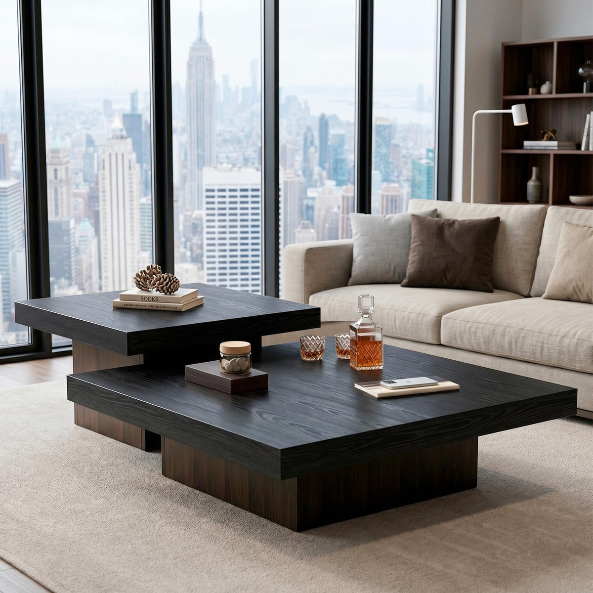 Square Nesting Coffee Tables – Modern Wood Set of 2
