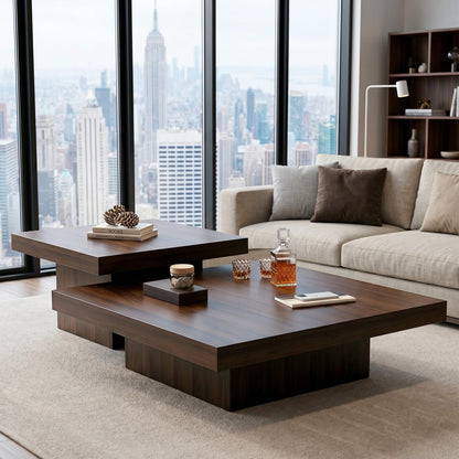 Square Nesting Coffee Tables – Modern Wood Set of 2