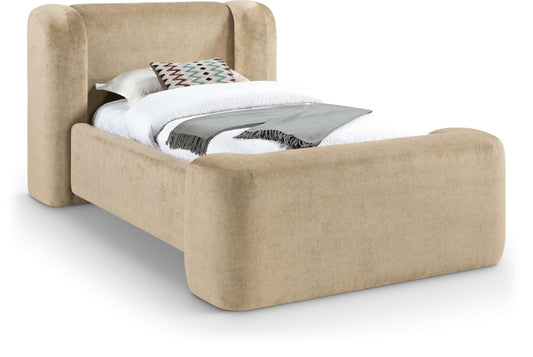 Beige Chenille Full Bed – Modern Upholstered Frame