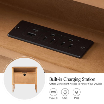 Solid Wood End Table with Charging Station