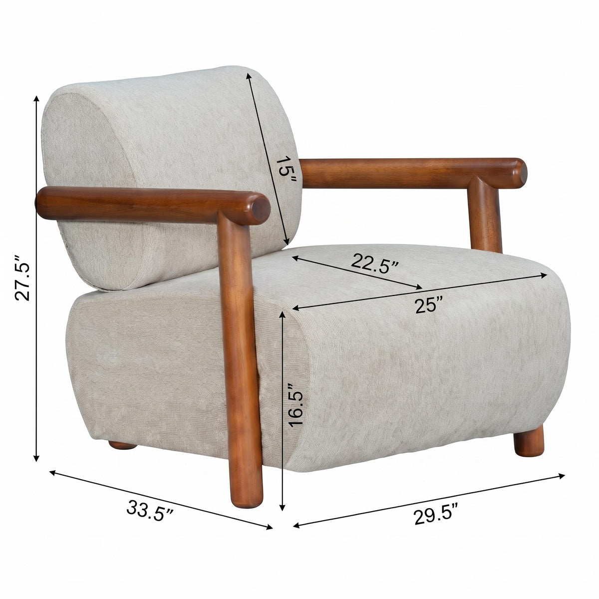 Chenille Accent Chair – Low-Profile Wood Frame