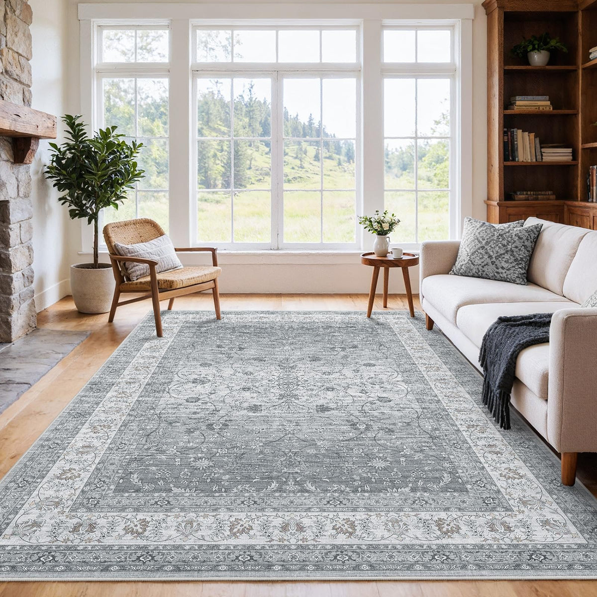 Washable Area Rug with Vintage Low Profile Design