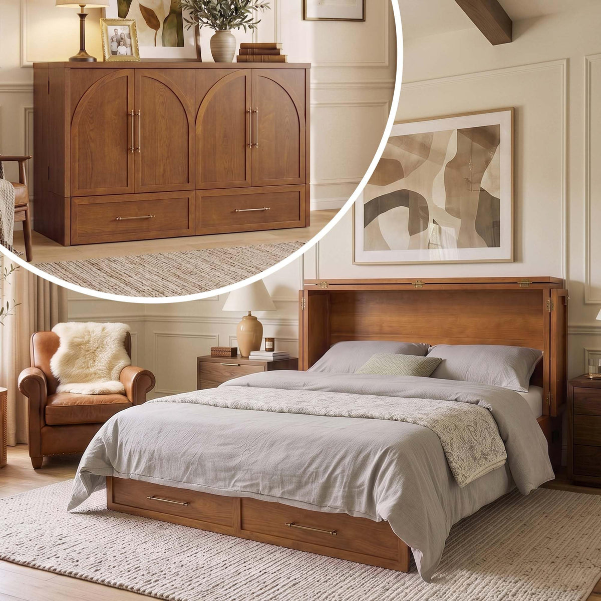 Queen Murphy Bed – Solid Wood Space-Saving Design