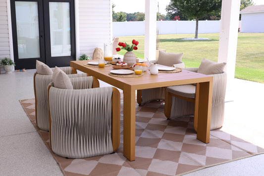 Teak Outdoor Dining Set with Woven Rattan