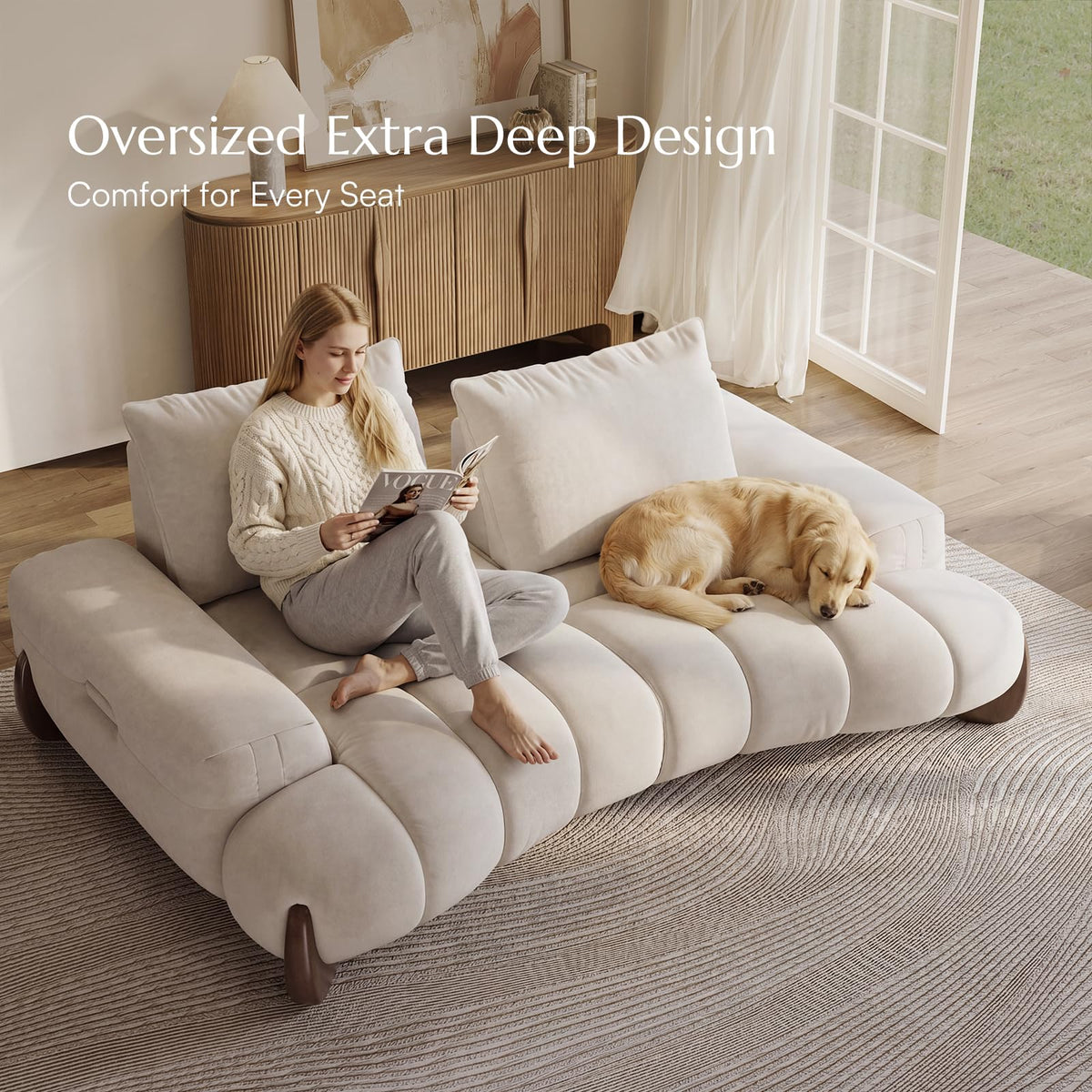 85" Curved Velvet Sofa – Oversized Modern Design
