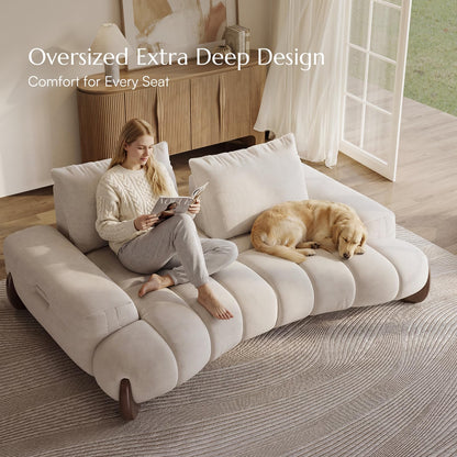 85" Curved Velvet Sofa – Oversized Modern Design