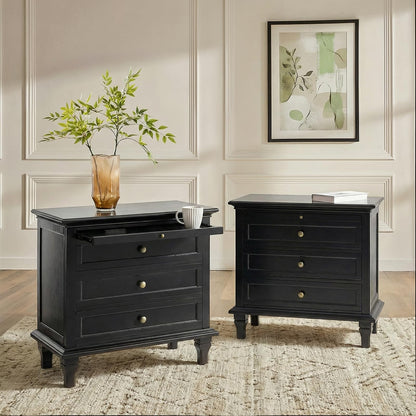 Farmhouse End Table with 3 Drawers and Charging