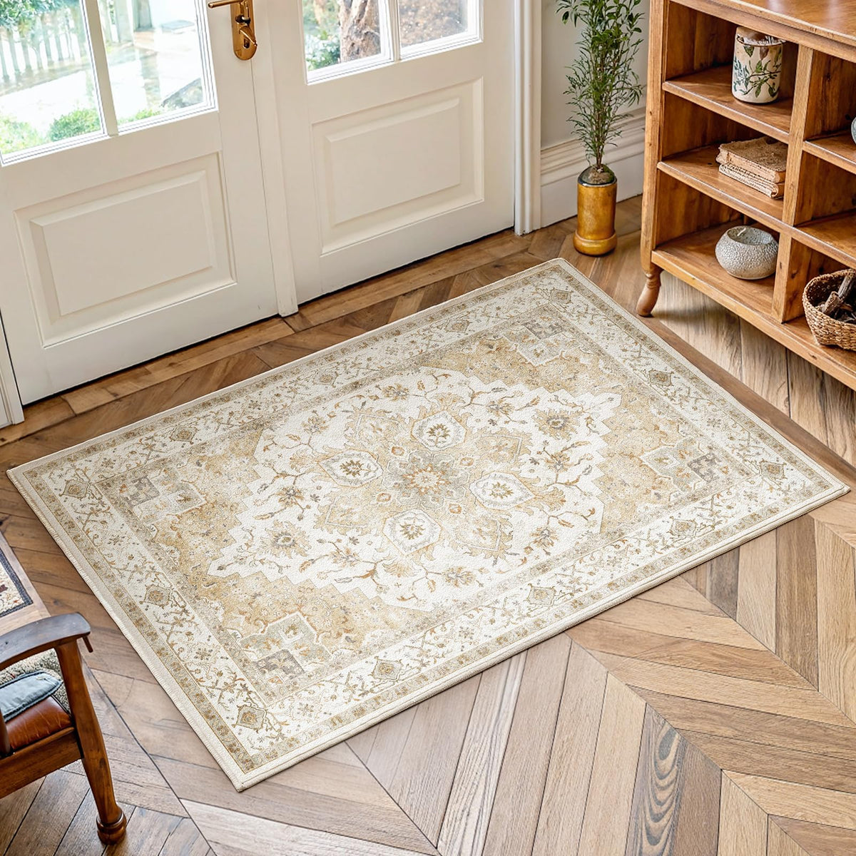 Washable Area Rug with Vintage Low Profile Design