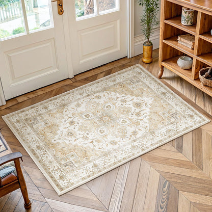 Washable Area Rug with Vintage Low Profile Design