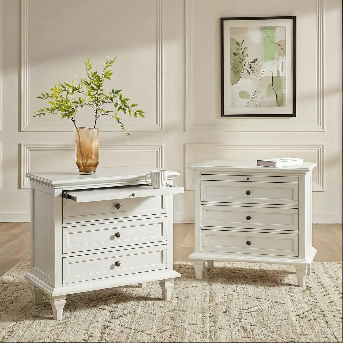 Farmhouse End Table with 3 Drawers and Charging