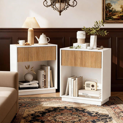 Fluted Nightstands – Modern Storage Set of 2