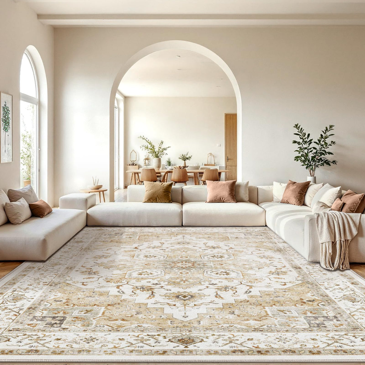 Washable Area Rug with Vintage Low Profile Design