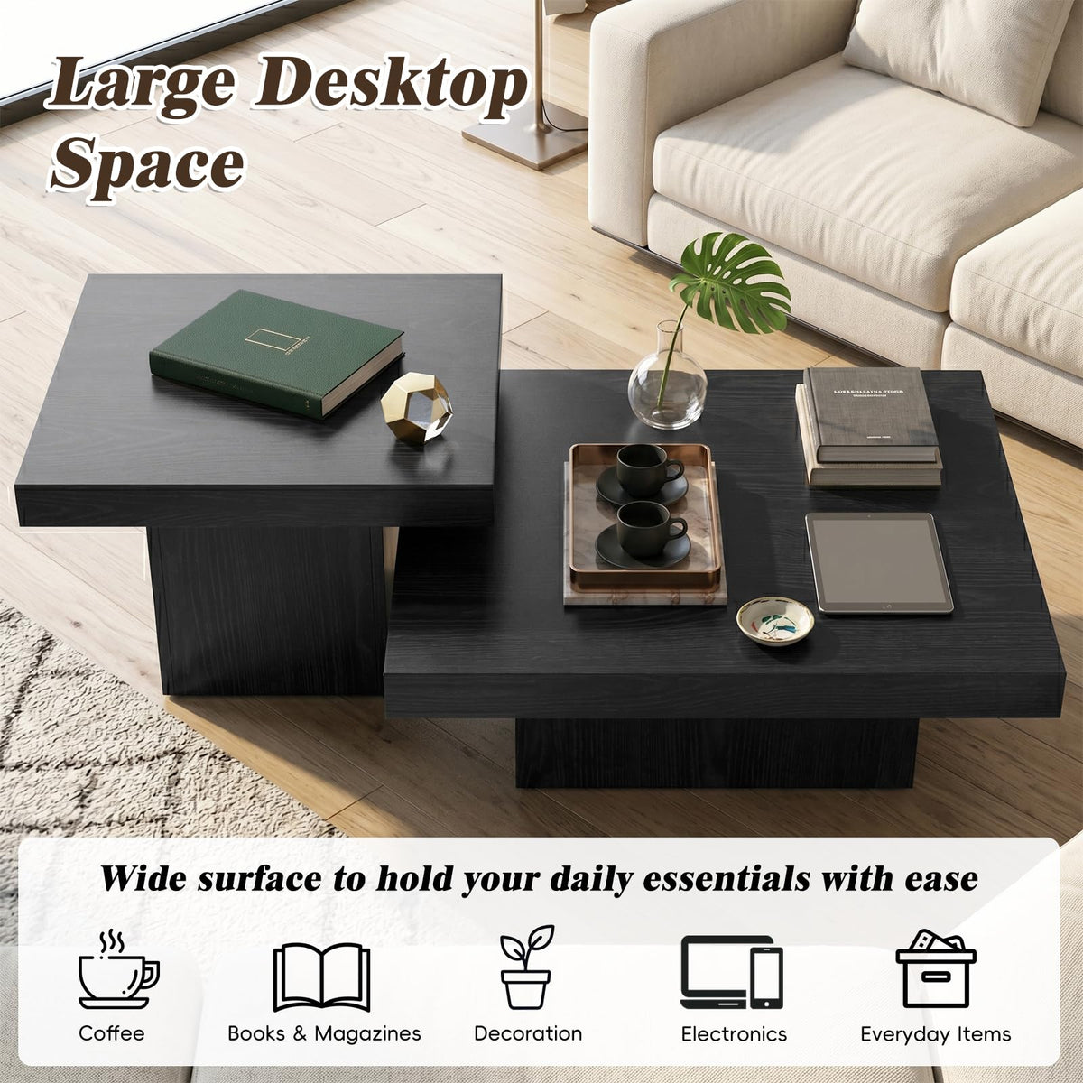 Square Nesting Coffee Tables – Modern Wood Set of 2