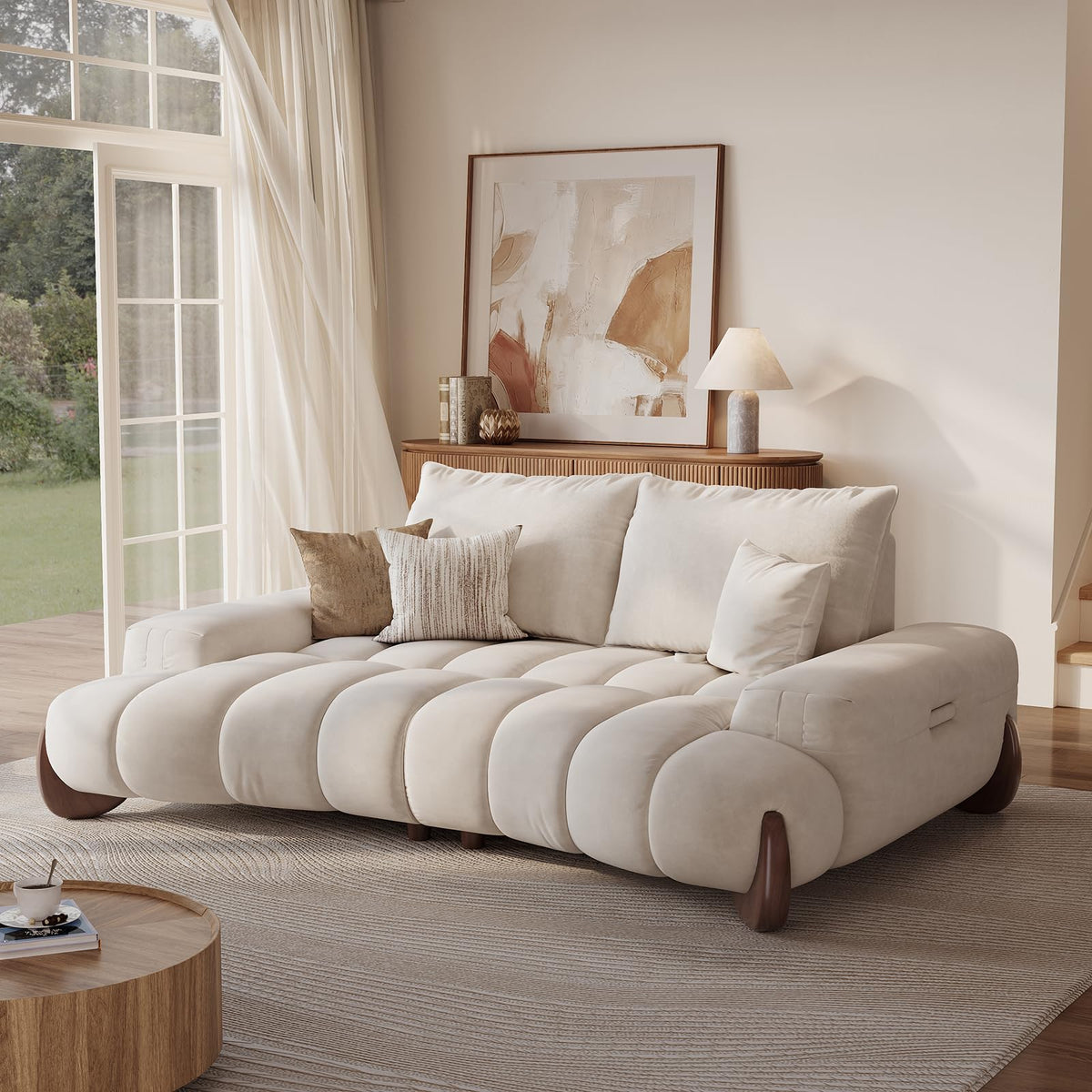 85" Curved Velvet Sofa – Oversized Modern Design