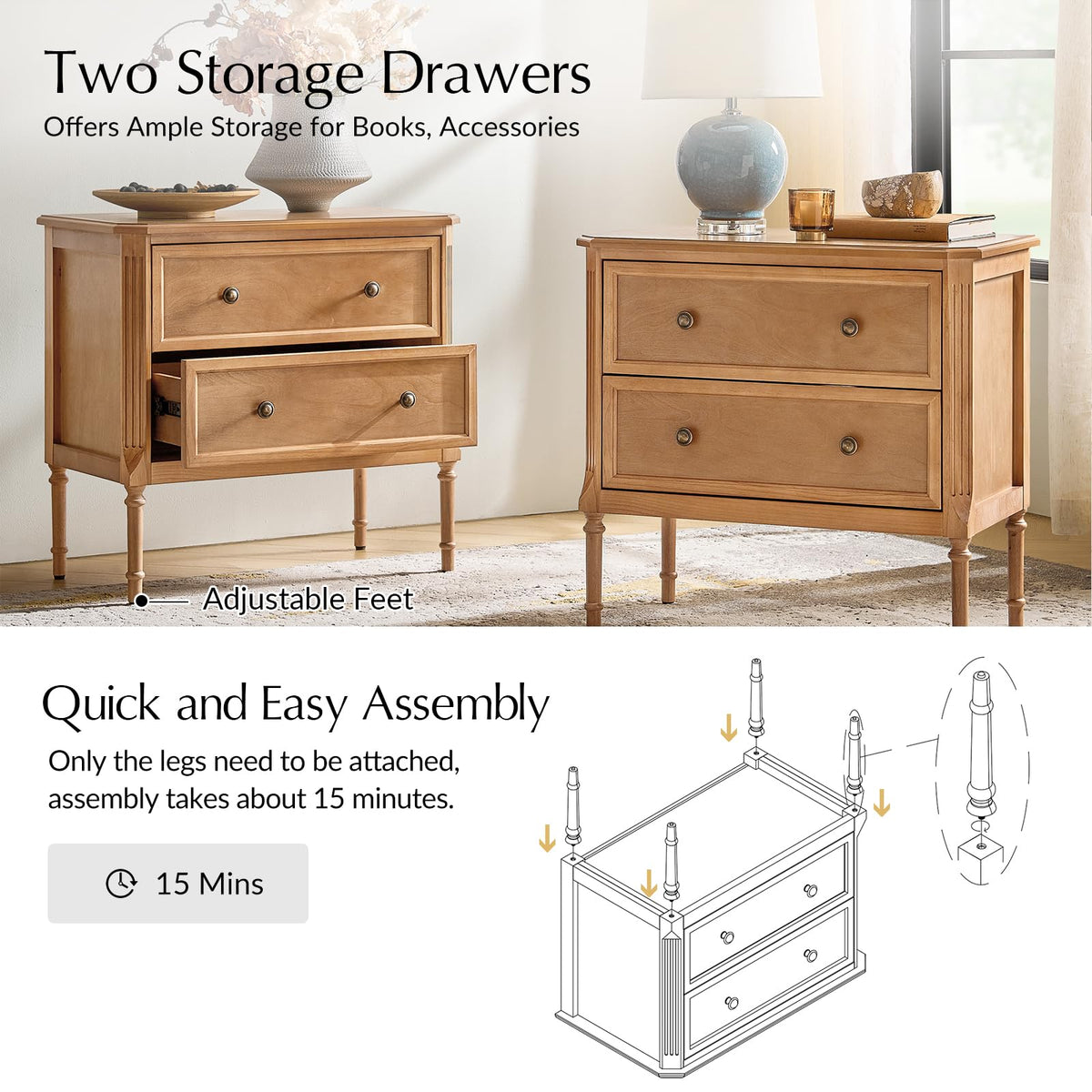 Solid Wood End Table with Charging Station