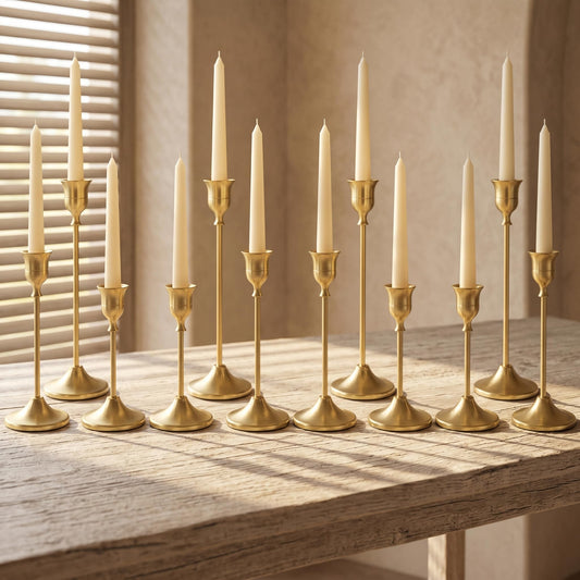 Gold Taper Candle Holders – Vintage Set of 12