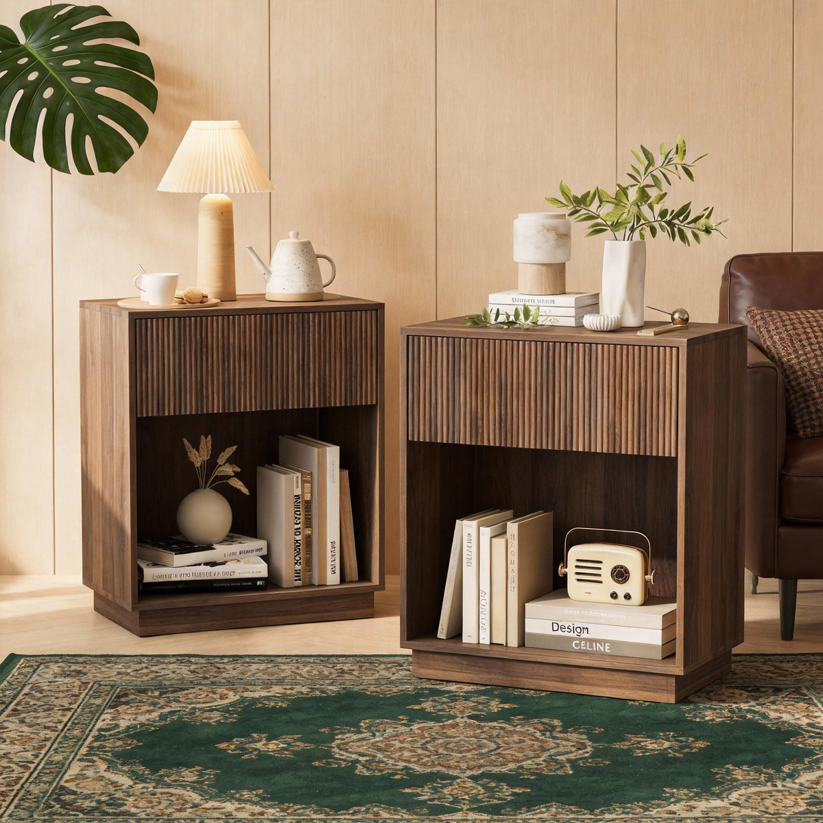 Fluted Nightstands – Modern Storage Set of 2