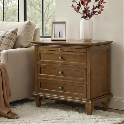 Farmhouse End Table with 3 Drawers and Charging