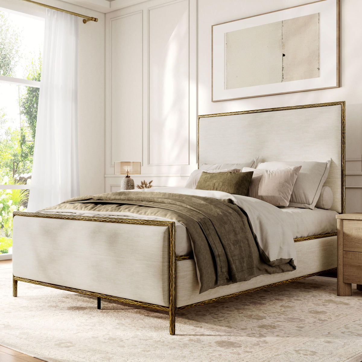 Metal Upholstered Bed – Hammered Steel Frame