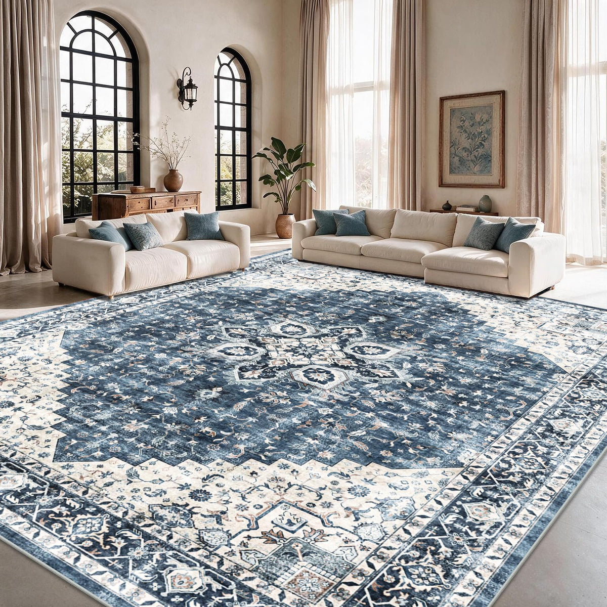 Washable Area Rug with Vintage Low Profile Design