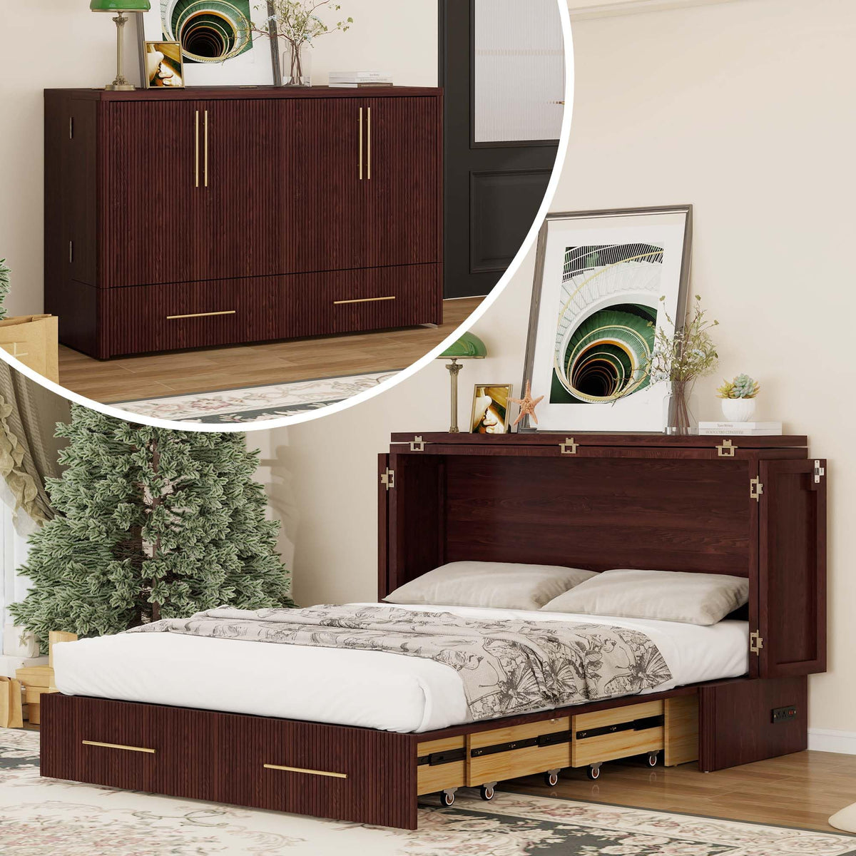 Queen Murphy Bed – Solid Wood Space-Saving Design