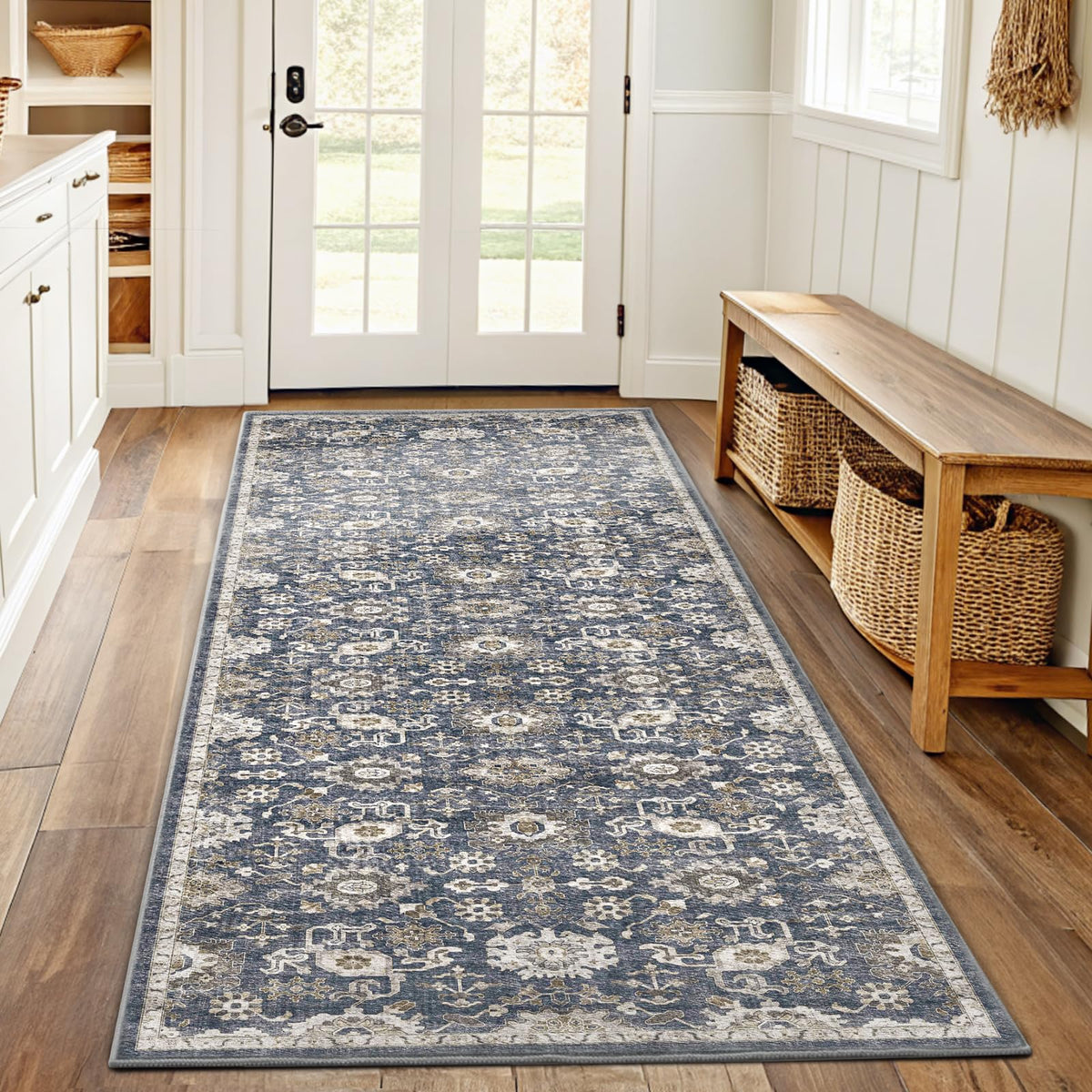 Washable Area Rug with Vintage Low Profile Design