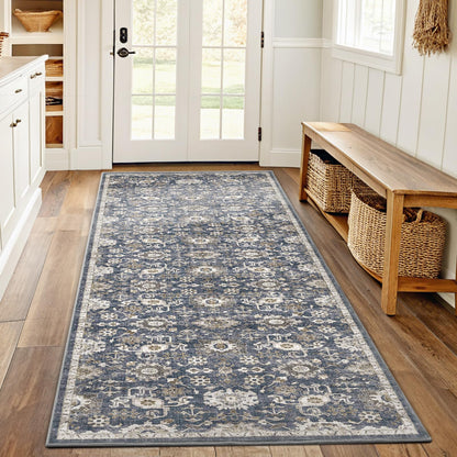 Washable Area Rug with Vintage Low Profile Design
