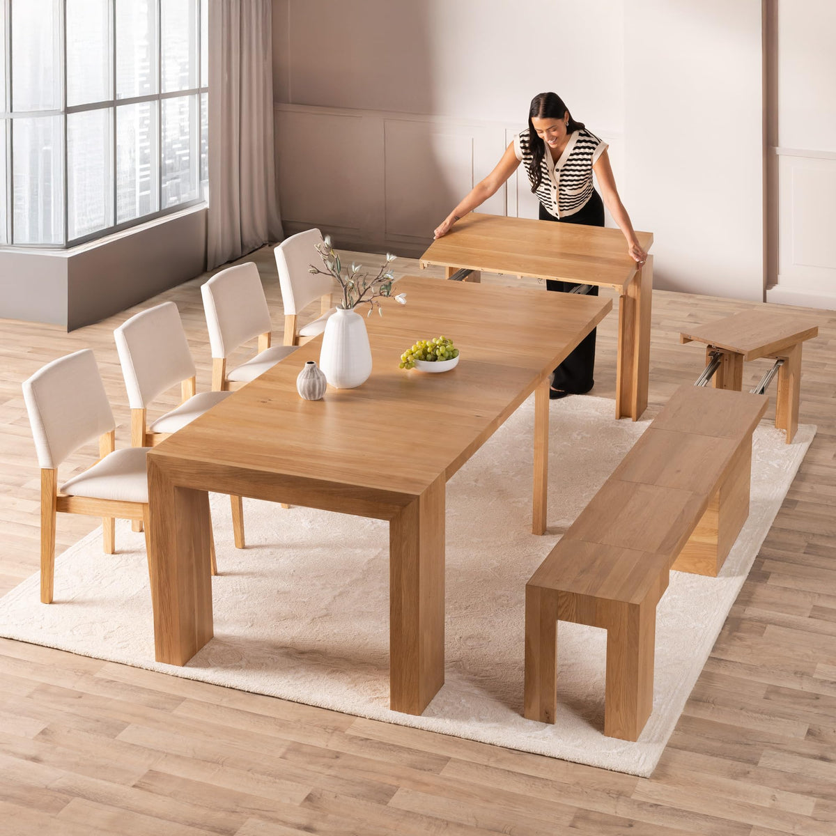 Solid Wood Extendable Dining Table for 2 to 12