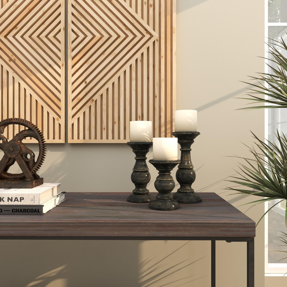 Wood Pillar Candle Holders – Traditional Set of 3