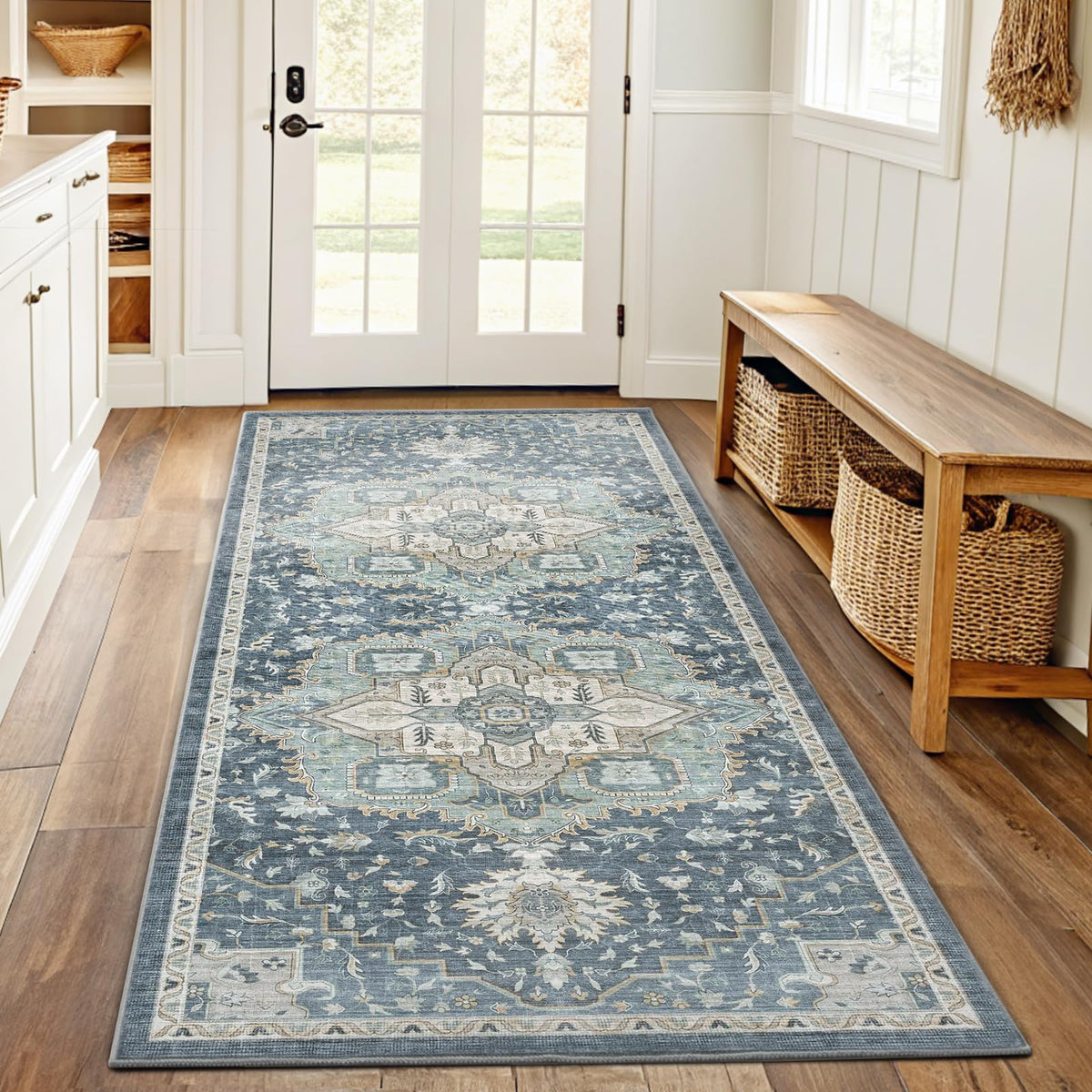 Washable Area Rug with Vintage Low Profile Design