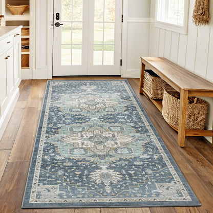 Washable Area Rug with Vintage Low Profile Design
