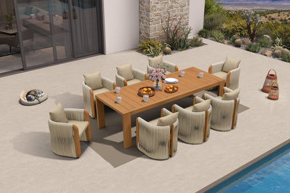 Teak Outdoor Dining Set with Woven Rattan