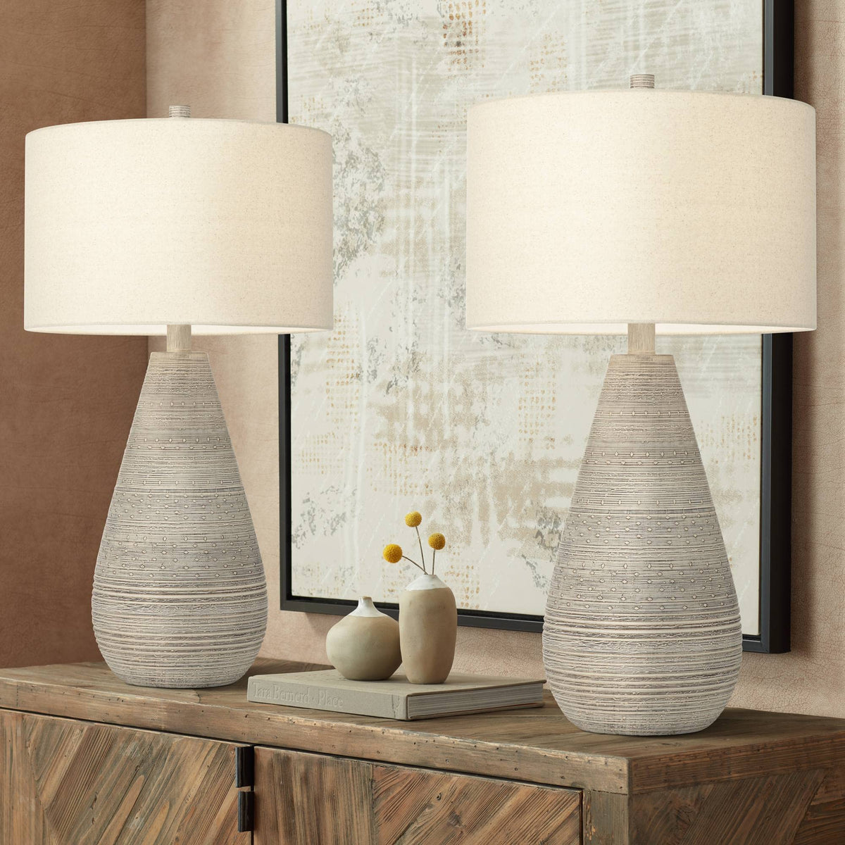 30 Inch Vase Table Lamps in Natural Gray Set of 2