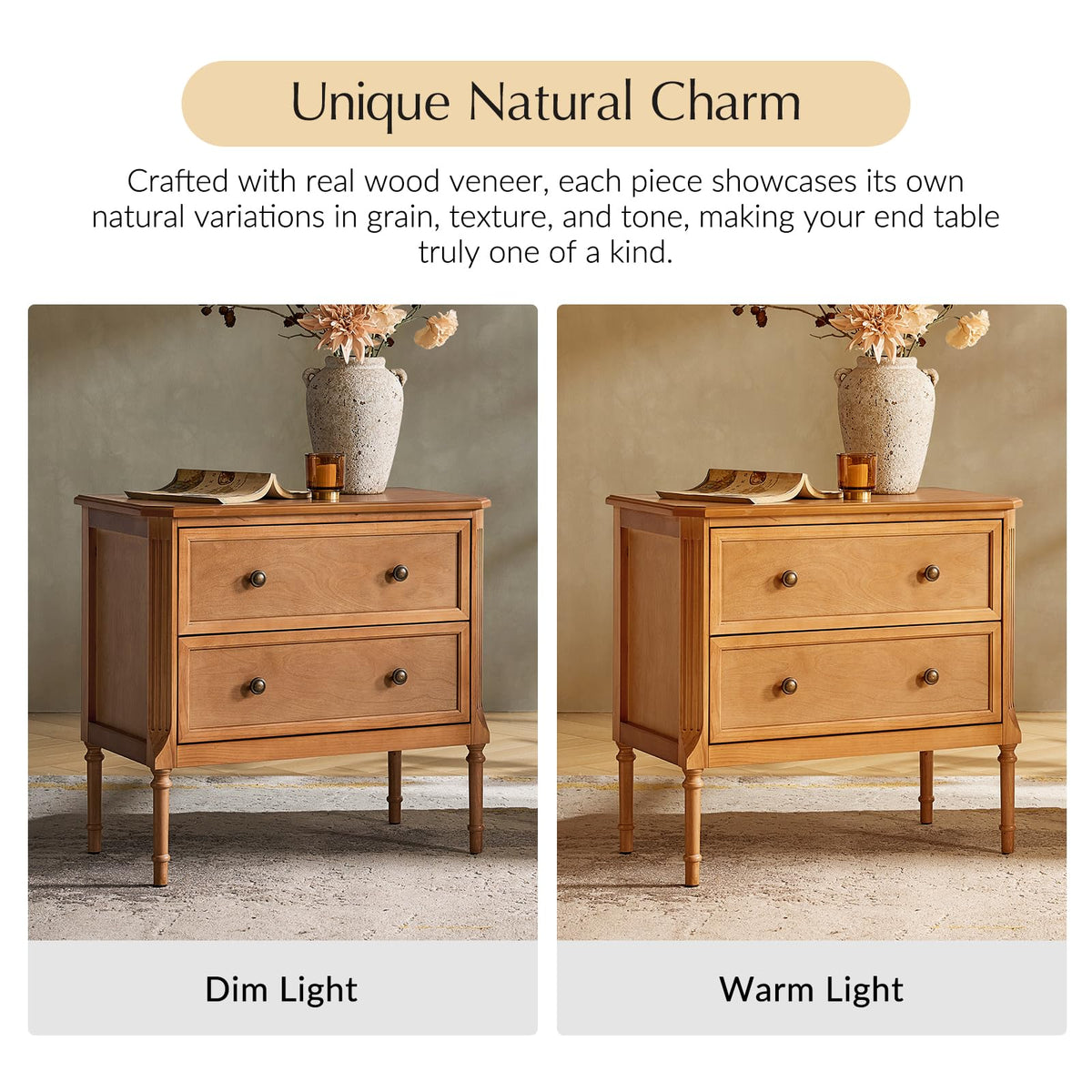 Solid Wood End Table with Charging Station