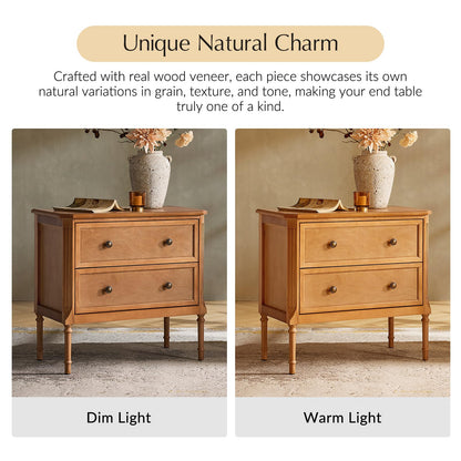 Solid Wood End Table with Charging Station